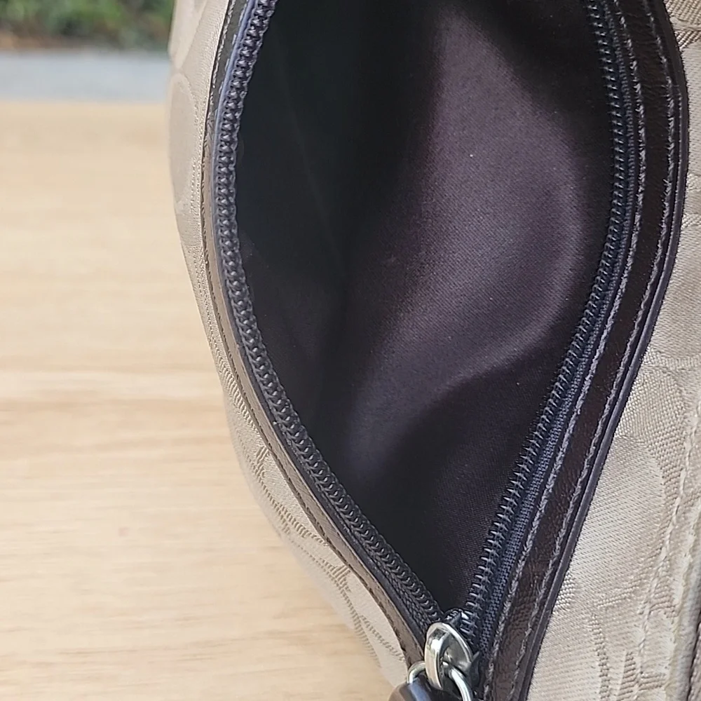 Coach Khaki Signature Sateen w/Front Pocket Top Zip Crossbody Bag